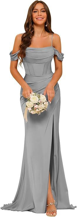 Off-the-shoulder Satin Bridesmaid Corset Ball Gown