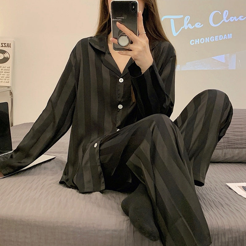 Women's Ice Silk Long Sleeve Home Pajama Set