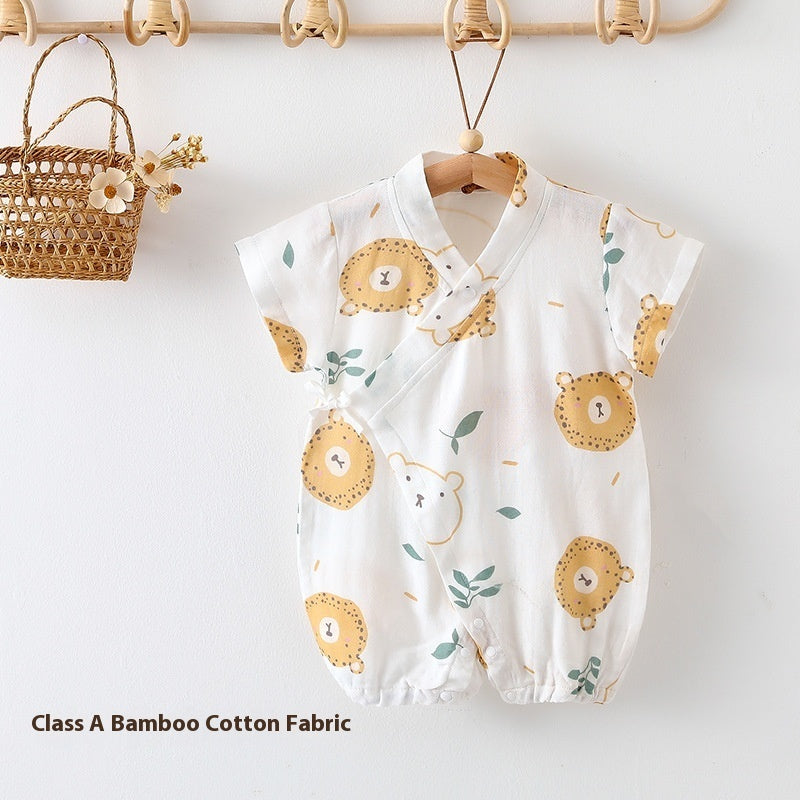 Baby Jumpsuit Summer Clothing Class A Bamboo Cotton Gauze Thin Air Conditioning Room Clothes