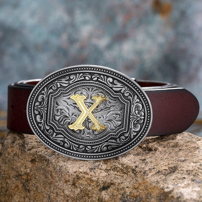 Men's And Women's Floral Letter Buckle Belts