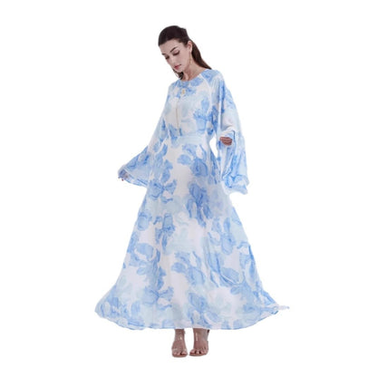 Muslim Chiffon Printed Bell Sleeve Dress