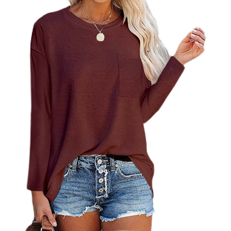 Women's Long-sleeved Round Neck T-shirt Top