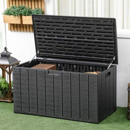 Outsunny 336 Litre Garden Storage Box, Water-resistant Heavy Duty Double Wall Plastic Container, Extra Large Outdoor Garden Furniture Organizer, Deck Cushion Chest With Wheels And Handles, Black