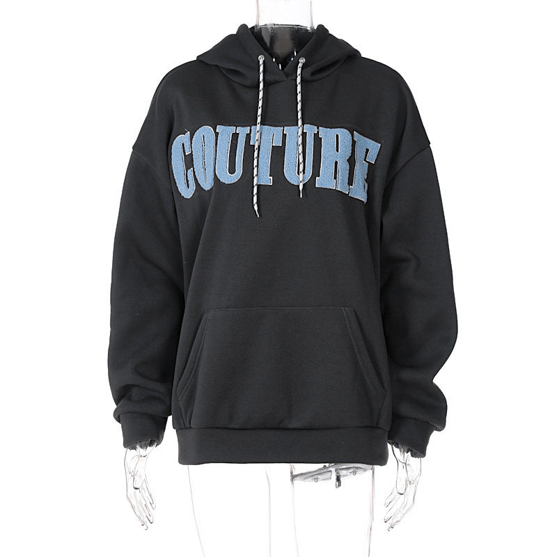 Patched Letter Print Long-sleeved Sweatshirt