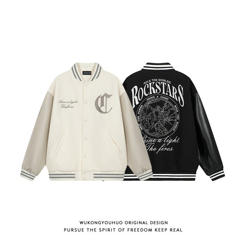 High Street Heavy Embroidered Woolen Baseball Jacket Men
