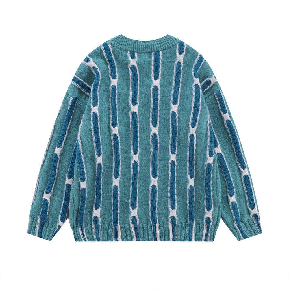 Contrast Striped Knitwear Men's Jacquard Sweater