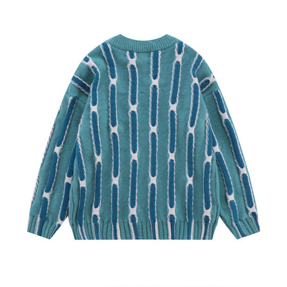 Contrast Striped Knitwear Men's Jacquard Sweater