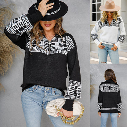 Zipper Knit Base Coat Lapel Sweater Coat Women