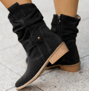 Ins Pointed Toe Mid-calf Boots Fashion Suede Zipper Western Boot Winter Shoes For Women
