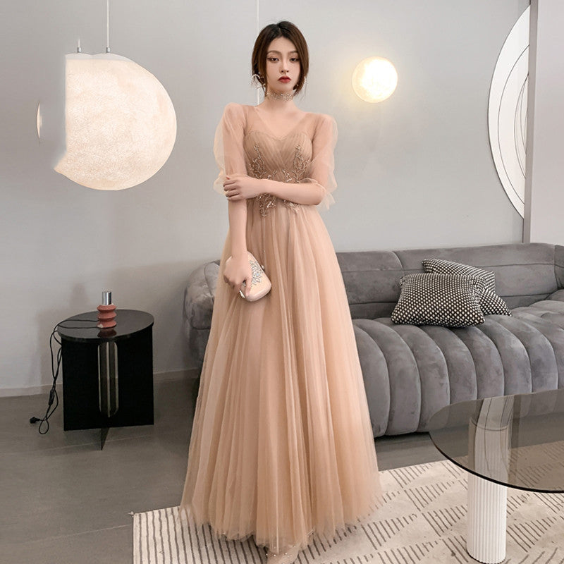 Champagne Bridesmaid Dresses Appear Slim To The Small Crowd