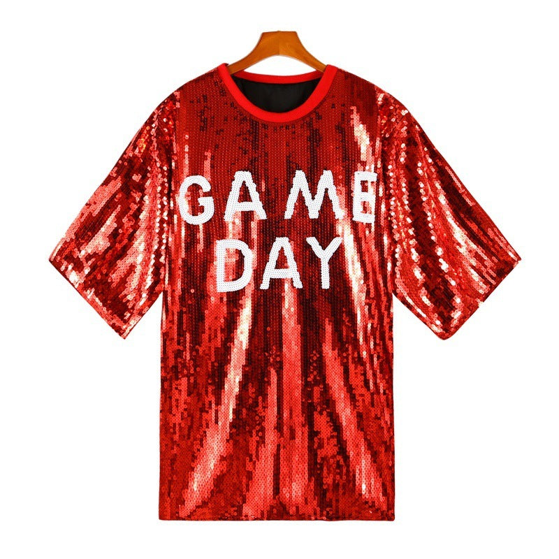 Sequined Short-sleeved Top Loose Plus Size T-shirt For Women