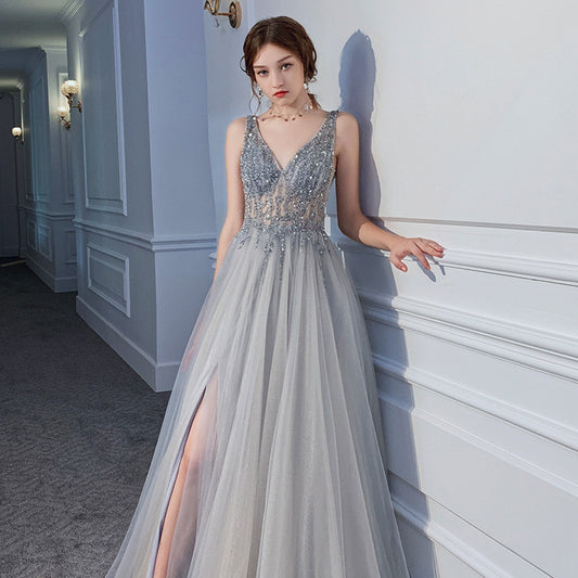 Thin V-neck Sexy Backless Sequin Dress