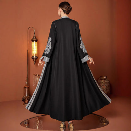 Plus Size Robe Handmade Embroidery Laminate Rhinestone ABAYA Middle East Women's Clothing