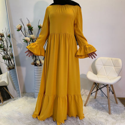 Women's Fashion Simple Casual Solid Color Flared Long Sleeve Maxi Dress