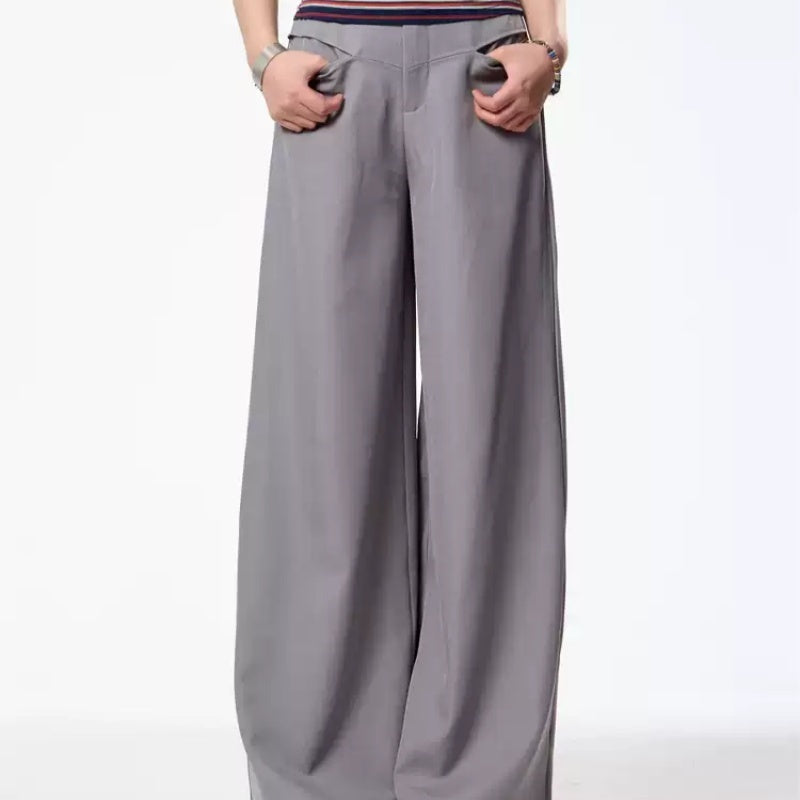 Vintage Crumpled Wide Leg Draping Matchet Pants Suit Pants For Women
