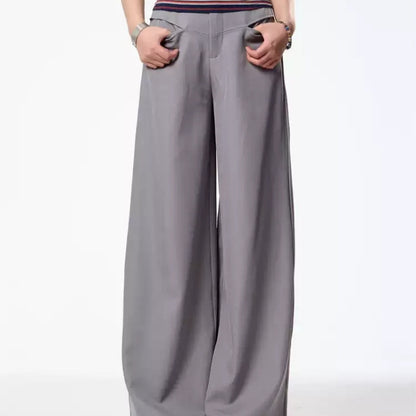 Vintage Crumpled Wide Leg Draping Matchet Pants Suit Pants For Women