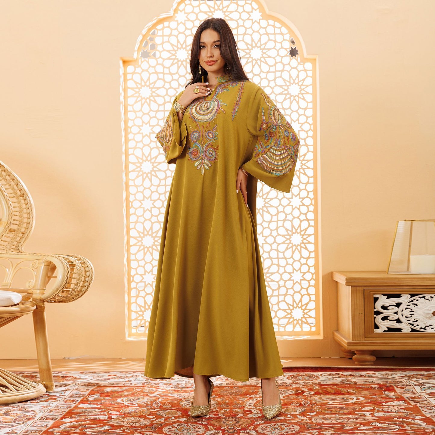 Women's Embroidered Rope Embroidered Muslim Pullover Dress