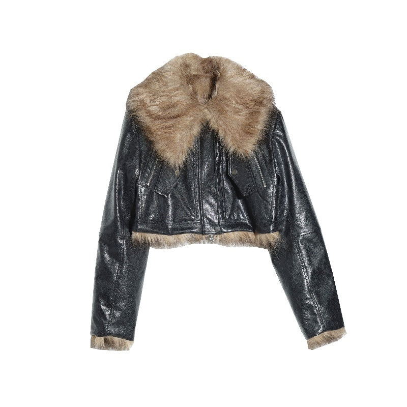 Wild Loose Feeling Fur Reverse Leather Jacket Short Coat