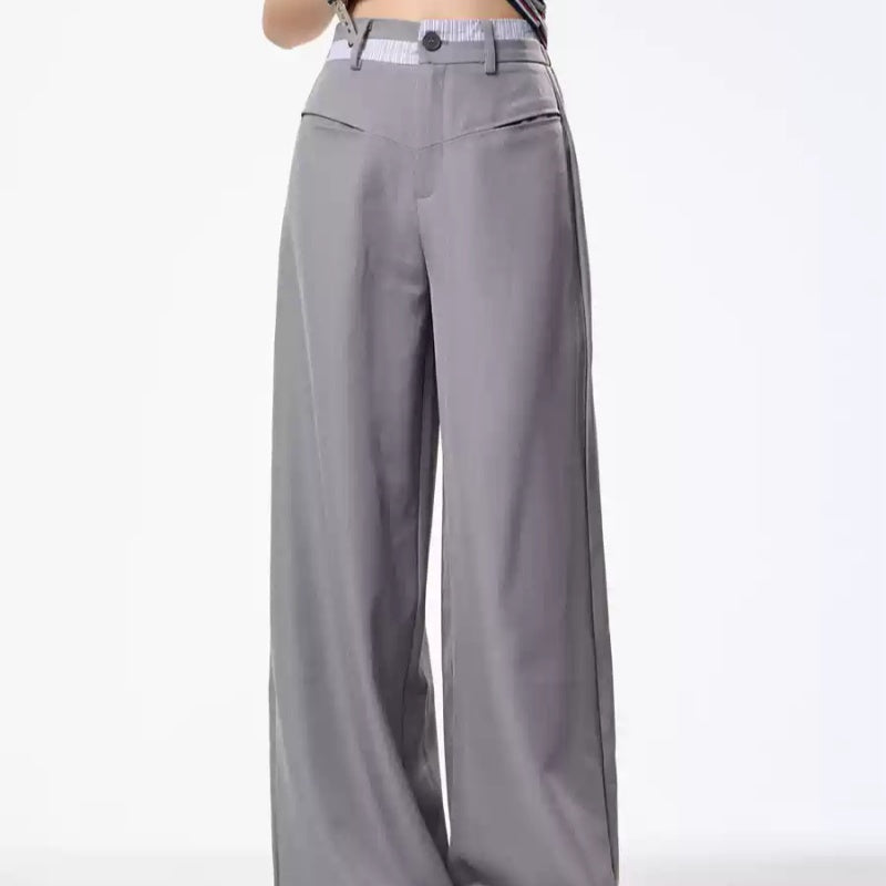Vintage Crumpled Wide Leg Draping Matchet Pants Suit Pants For Women