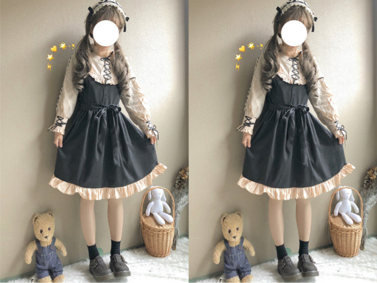 Color-blocking Maid Dress Student Japanese Autumn Cute Long Sleeves