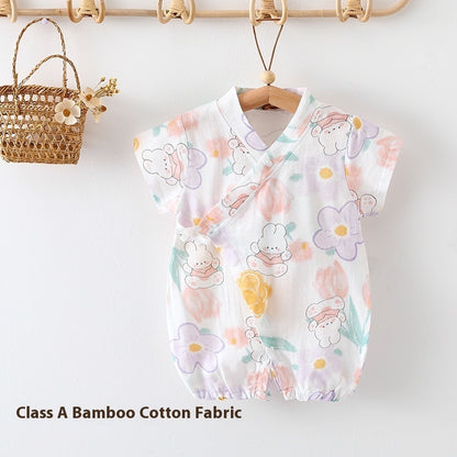 Baby Jumpsuit Summer Clothing Class A Bamboo Cotton Gauze Thin Air Conditioning Room Clothes
