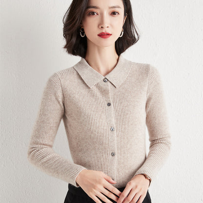 Polo Collar Slim Fit Slimming Long Sleeves Top Breasted Cardigan