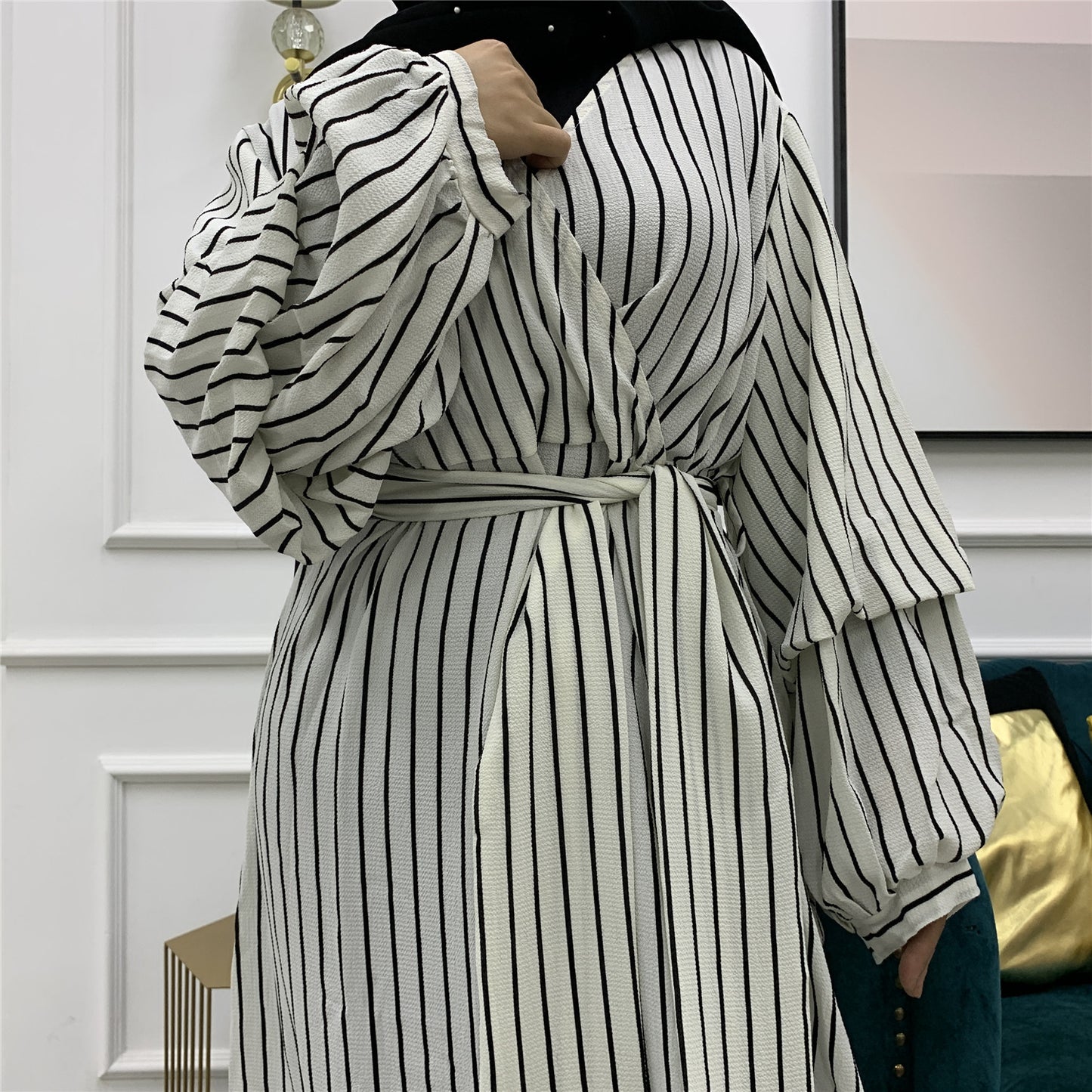 Muslim Fashion Large Women's Heap Sleeves Slim Fit Dress