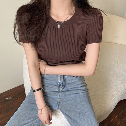 Fashion Short-sleeved Knitted Top For Women
