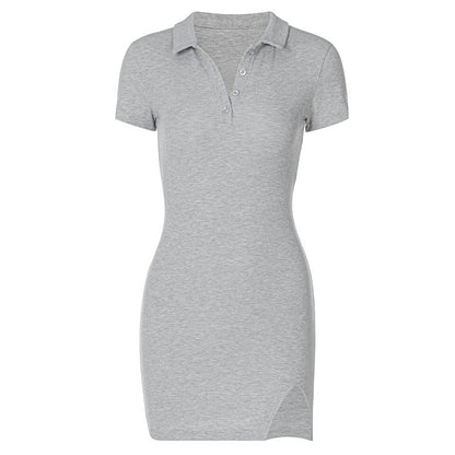 Fashionable Polo Collar Knitted Split Dress