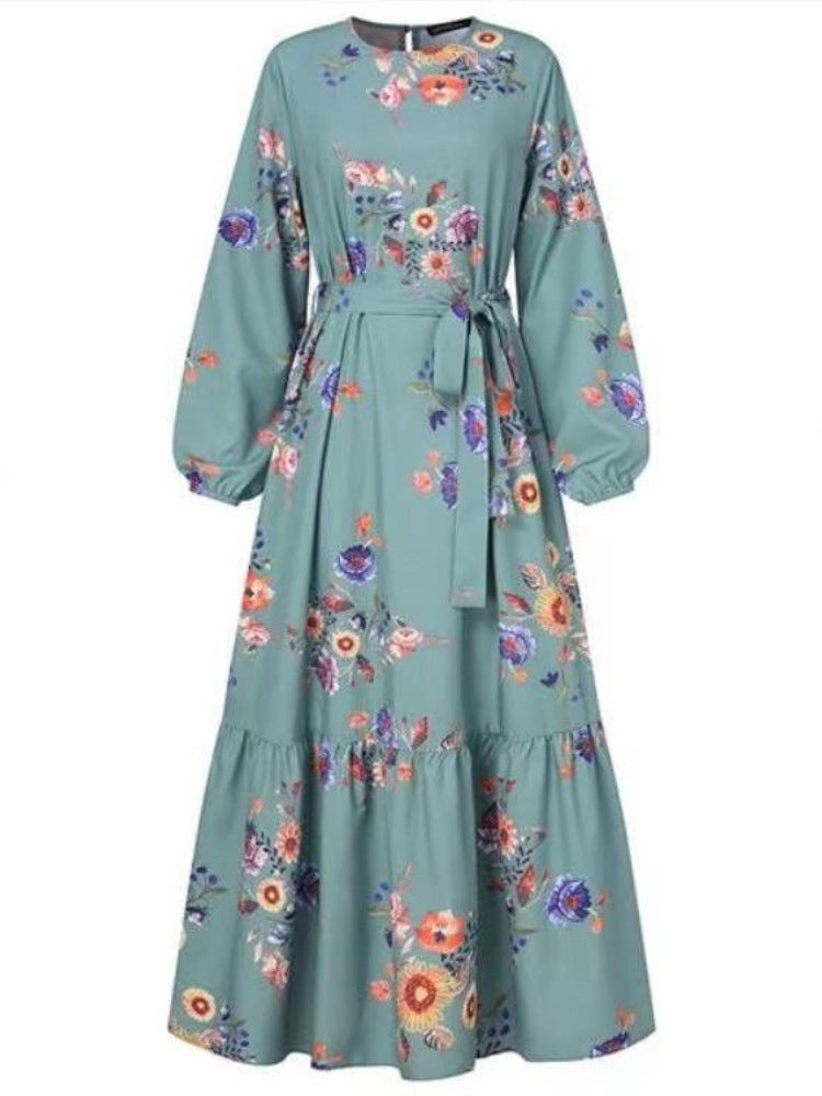 Turkish Muslim Women's Long Sleeve Printed Robe