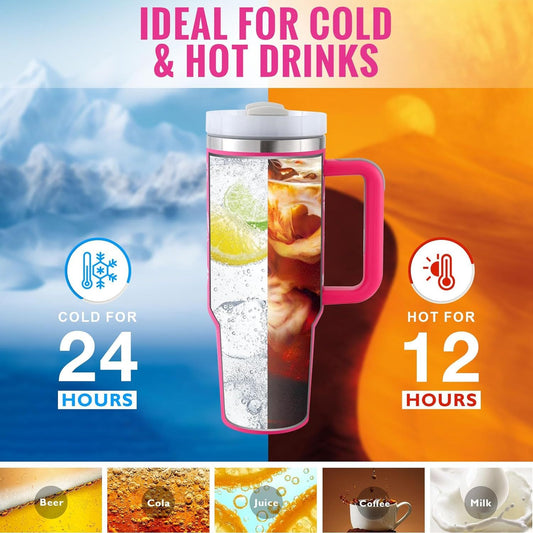 Tumbler with Handle & Straw – Stainless Steel Spill-Proof Travel Mug with Lid