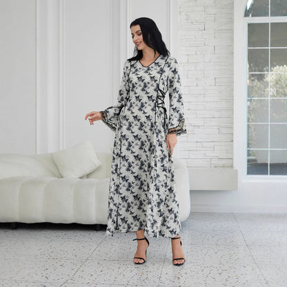 Fashion Printed Muslim Robe Abaiya Dress
