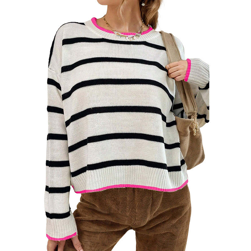 Pullover Sweaters Striped Contrast Color Knitwear