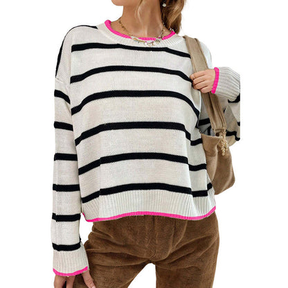 Pullover Sweaters Striped Contrast Color Knitwear