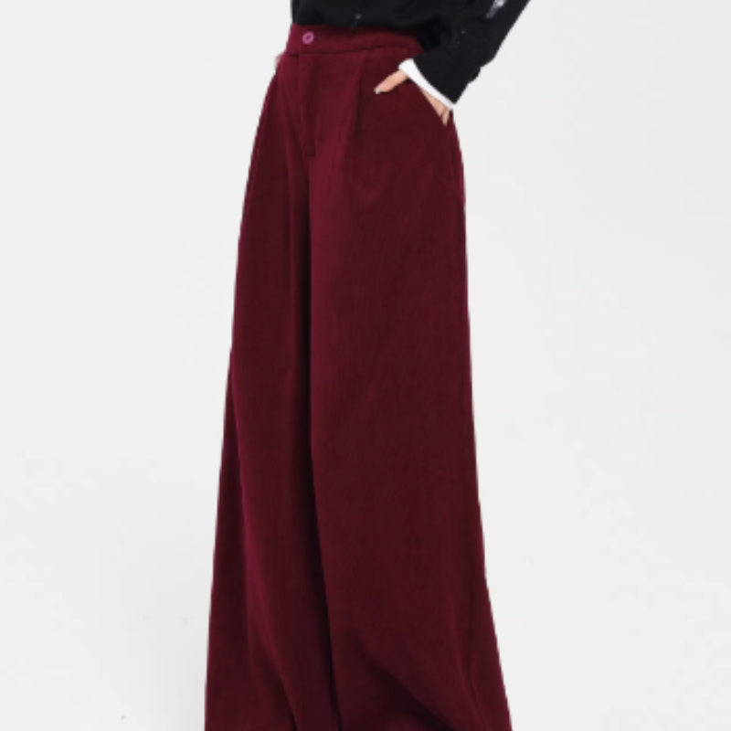 Thick Red Corduroy Wide Leg Pants For Women