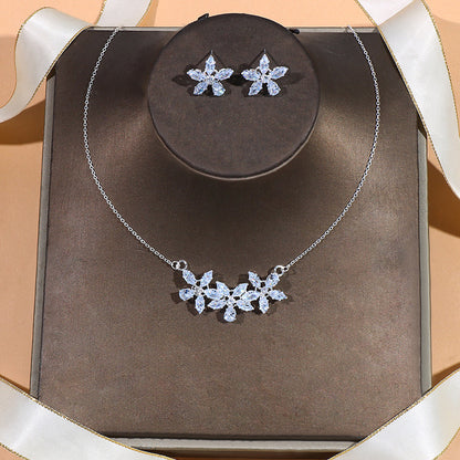 Flower Jewelry Suit Zircon Necklace Earrings