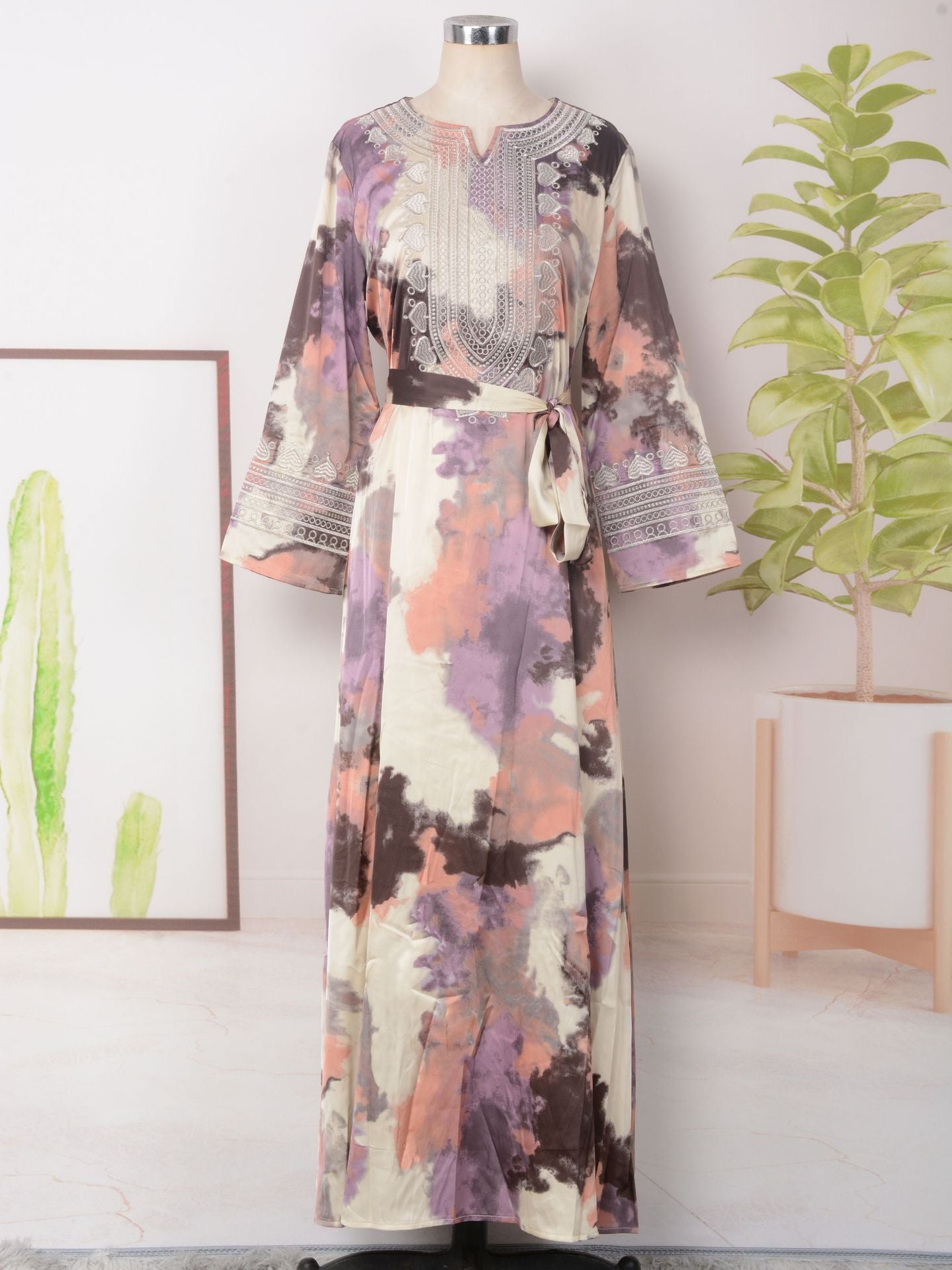 Women's Printed Embroidered Large Swing Muslim Dress