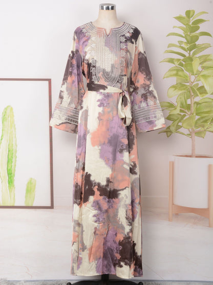 Women's Printed Embroidered Large Swing Muslim Dress