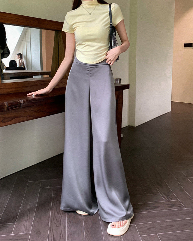 Casual Pants High Waist Acetate Satin Wide Leg Pants For Women