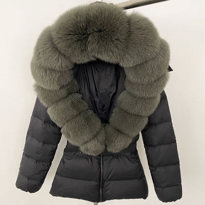 Short Women's Thickened Slim Fit Waist-tight Fur Down Jacket
