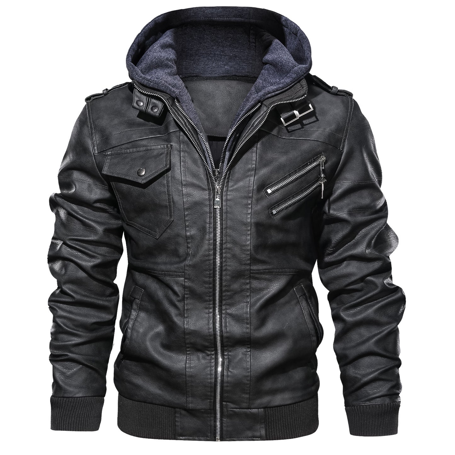 Men's Leather Jackets, Faux Leather Jacket For Men Lapel Zip-Up Slim Fit Coat
