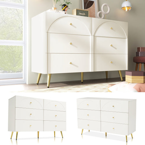 Sideboard Cabinet For Living Room, Chest Of Drawers With 6 Drawers, Cream White, 40D X 120W X 85H CM