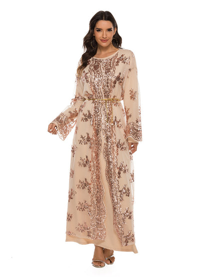 New High Density Sequin Embroidery Muslim Robe