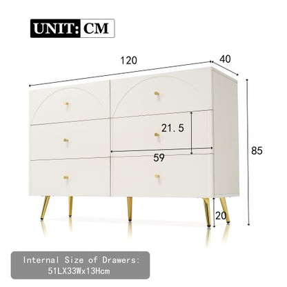 Sideboard Cabinet For Living Room, Chest Of Drawers With 6 Drawers, Cream White, 40D X 120W X 85H CM