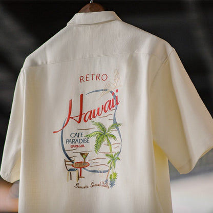 Bamboo Pattern Cuban Collar Shirt For Men