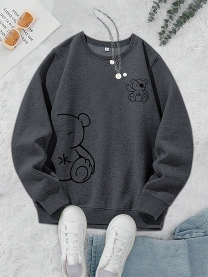 Kawaii OK Teddy Bear Printing Sweatshirts For Women Classic