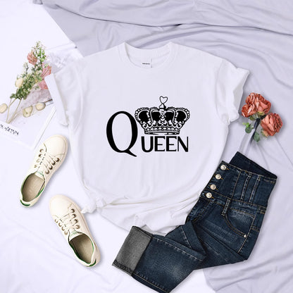 Queen'S Big Crown Printed Women T Shirts Breathable Summer