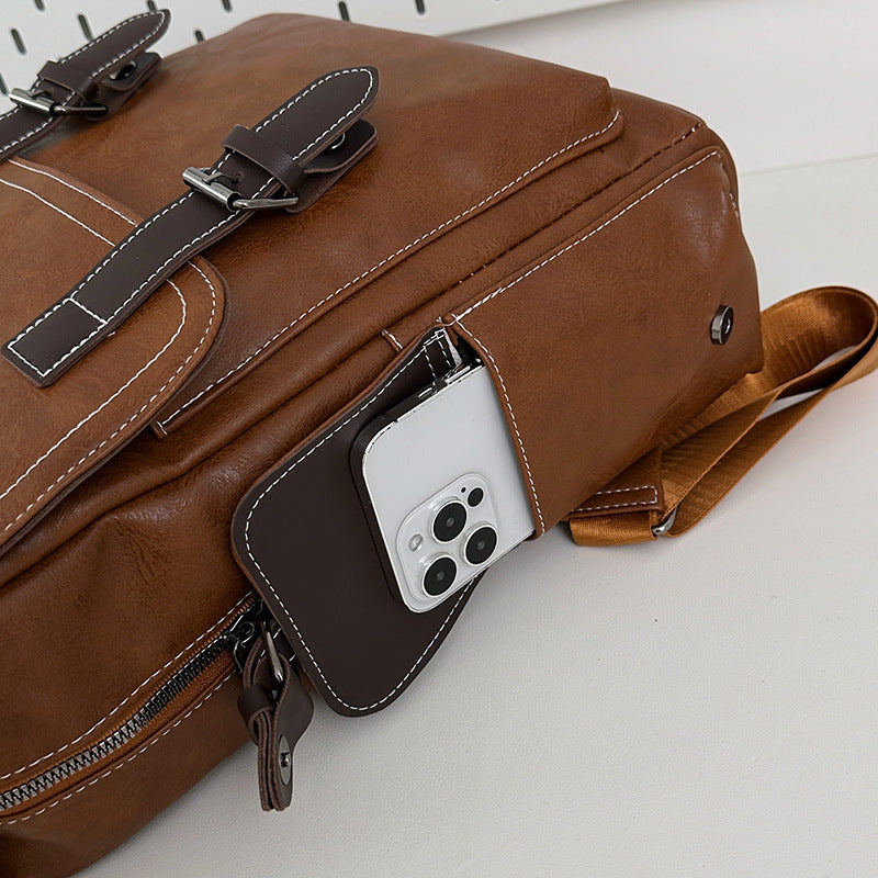 Authentic Leather Tactile Feel Retro Campus Outdoor Travel Backpack