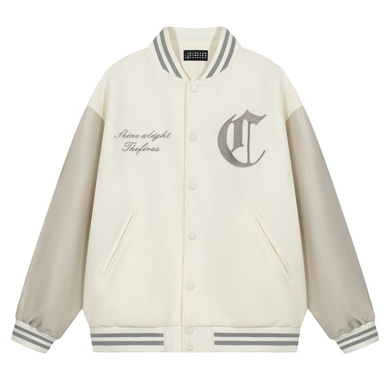 High Street Heavy Embroidered Woolen Baseball Jacket Men