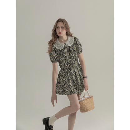 Bubble Sleeved Floral Short Sleeved Top For Women